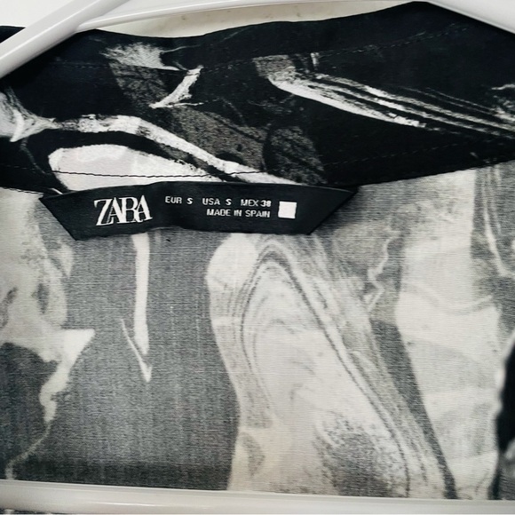 Zara Abstract Marble Print Button-Up Shirt Black White Size Small - Picture 3 of 4